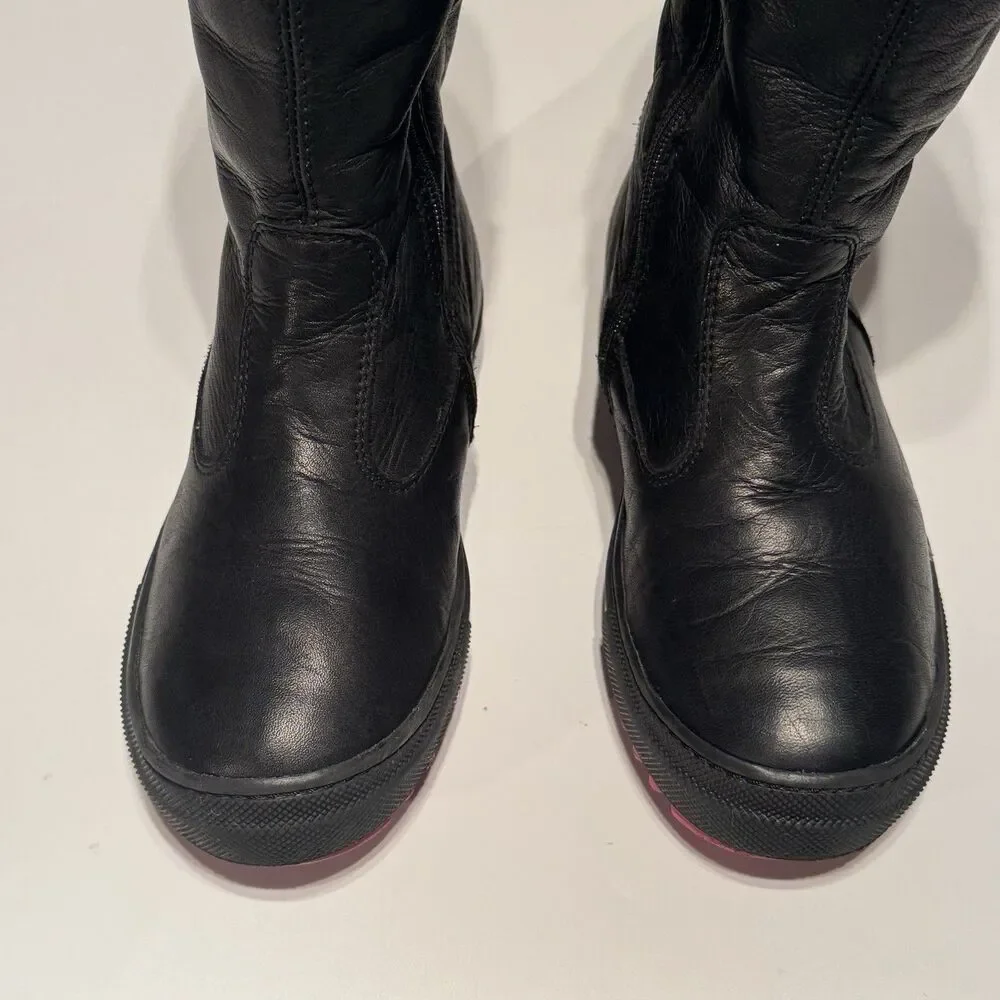 Naturino Girls Black Leather Boots Size US 12 EU 31 Wool Lined Rain Step